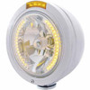 Stainless Steel Bullet Classic H4 Headlight W/ 34 Amber LED Position Light, 4 Diode Amber LED Turn Signal