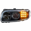 Blackout LED Headlight W/ LED Position Light Bar & Turn  For Peterbilt 388, 389 & 567 - Driver Side