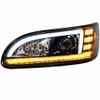 Black Projection Headlight W/ LED Sequential Turn & DRL - Driver Side - For Peterbilt 335, 337, 340, 348, 384, 386, 387
