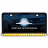 Black License Plate Frame W/19 Led 12 Inch Reflector Light Bar - Amber Led/ Clear Lens