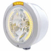 304 Stainless Steel 7 Inch Bullet Half Moon LED Headlight W/ Amber Halo, Amber Lens & Dual Function Turn Signal Light