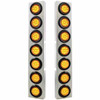 304 Stainless Steel Front Air Cleaner Bracket W/ 14 X 9 LED 2 Inch Round Flat Lights & Rubber Grommets - Amber LED / Amber Lens For Kenworth W900 - Pair
