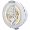 Chrome Classic Headlight H4 W/ 34 Amber Led/ Dual Mode LED Signal - Clear Lens