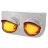 SS Light Bracket W/ Two 9 LED Dual Function GLO Style Watermelon Lights & Visor - Amber LED / Clear Lens