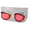 SS Light Bracket W/ Two 9 LED Dual Function GLO Style Watermelon Lights & Visor - Red LED / Clear Lens