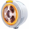 7 Inch Round Chrome Half Moon Style Halo Projector Amber LED Headlight W/ Amber Lens