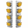 SS Front Air Cleaner Bracket W/ 8X 17 LED Reflector Watermelon Lights & SS Visors - Amber Led/ Amber Lens - Pair For Peterbilt 378, 379