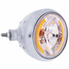 Chrome Guide 682C Style Headlight Assembly With Crystal Lens And 34 LED Position Light Driver Side Horizontal Mount