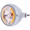 Chrome Guide 682C Style Headlight Assembly With Crystal Lens And 34 LED Position Light Passenger Side Horizontal Mount