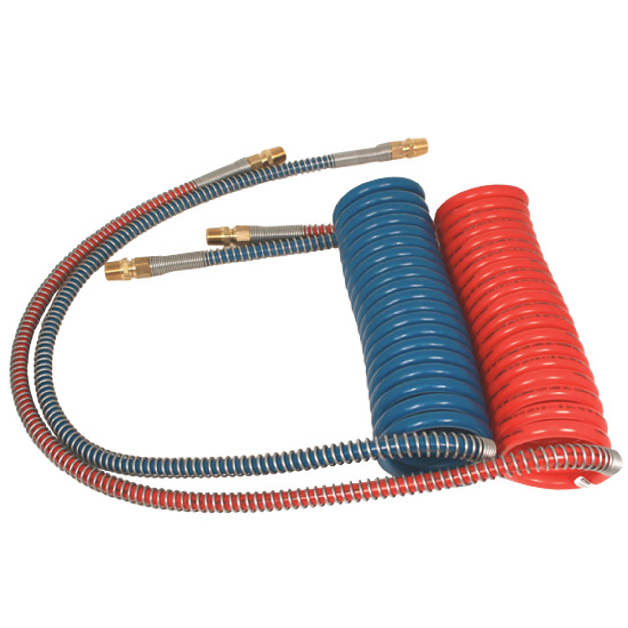 TPHD Nylon 15 Foot Coiled Air Hose Set - Red/Blue With 1 - 40 Inch, 1 - 12  Inch Lead - Set Of 10 - Elite Truck Accessories