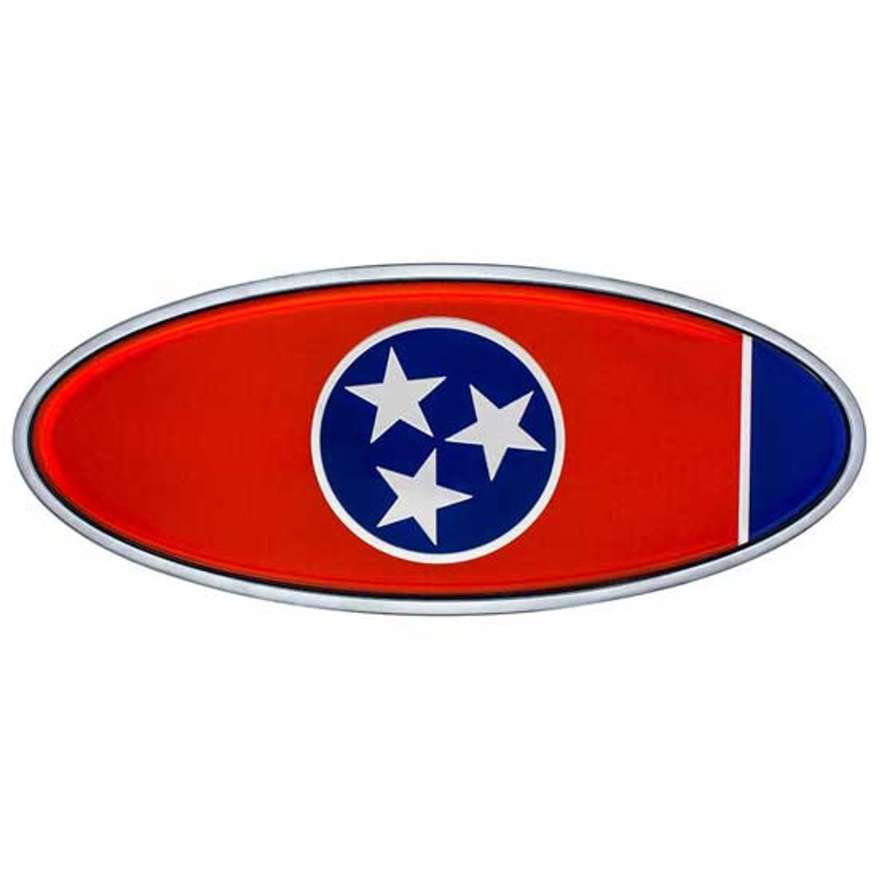 Chrome Die-Cast Tennessee Flag Oval Emblem - 7 7/8 X 3 1/4 Inch