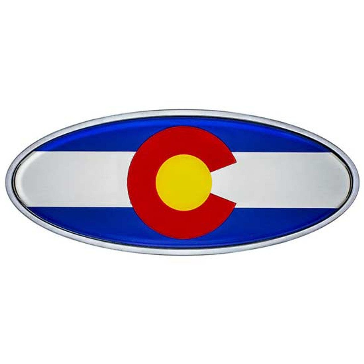 Chrome Die-Cast Colorado Flag Oval Emblem - 7 7/8 X 3 1/4 Inch