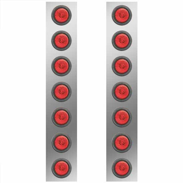 Stainless Steel Front Air Cleaner Light Panels For 15 Inc Donaldson AC W/ P3 Red LEDs - Pair For Kenworth W900B, W900L