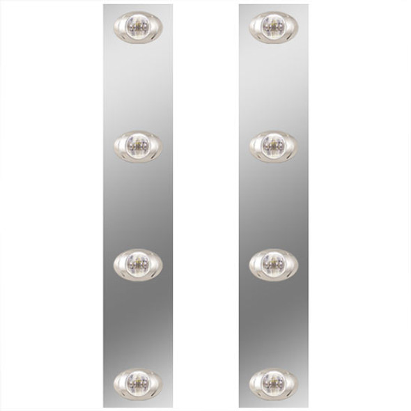 Stainless Steel Front Panels, Center Mount W/ P3 Clear Amber LEDs For 13 Inch Air Cleaner For Kenworth W900B, W900L - Pair