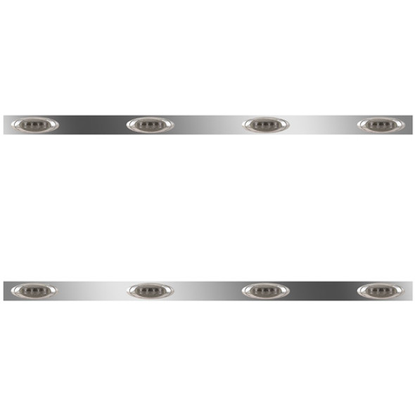 72 Inch Stainless Steel Sleeper Panels W/ 8 P1 Amber/Smoked LEDs For Kenworth T800 Split Fender, W900