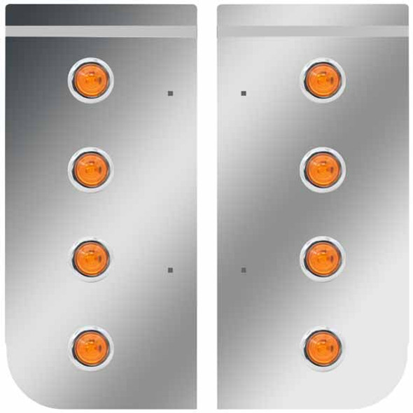 Stainless Steel Cowl Panels W/ 8 - 3/4 Inch Amber/Amber LEDs For Kenworth W900L