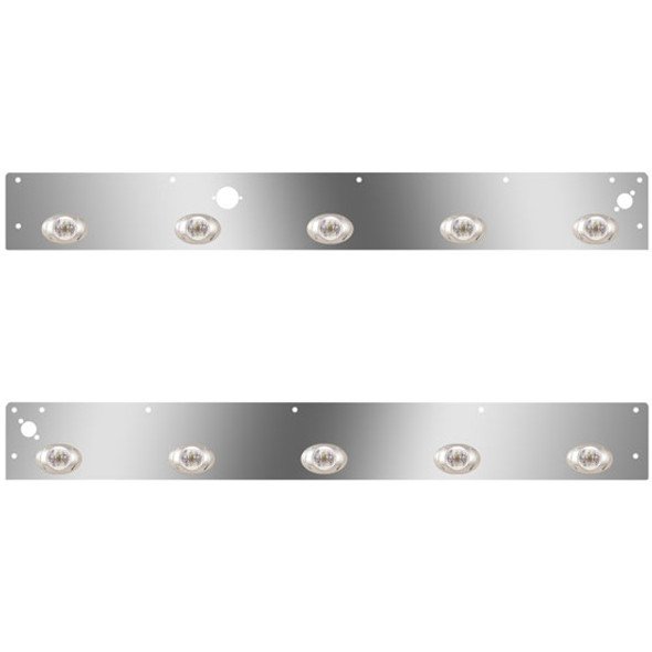 Stainless Steel Day Cab Panels W/ Block Heater Plug, Dual Step Light Holes, 10 P3 Amber/Clear LEDs For Kenworth W900L