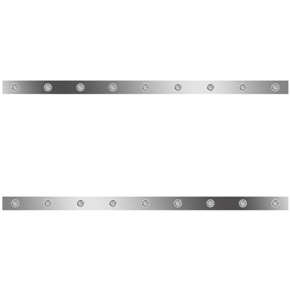 72 Inch Stainless Steel Sleeper Panel W/ 9 - 3/4 Inch Amber/Clear LED Lights For Kenworth W900L, T800 - Pair