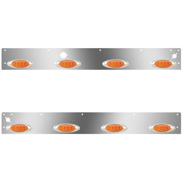 5.25 Inch S.S. Cab Panels W/ Block, Dual Step Light Holes, 4 P1 Amber LED Lights For Kenworth W900L