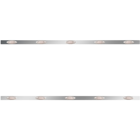 86 Inch Stainless Steel Sleeper Panels W/ 10 P1 Amber/Clear LEDs, 14 Inch Spacing For Kenworth T800 W900 Aerocab