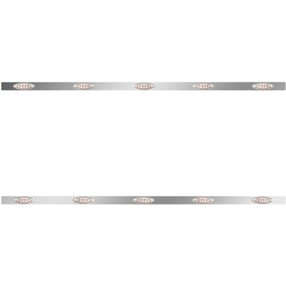 86 Inch Stainless Steel Sleeper Panels W/ 10 P1 Amber/Clear LEDs, 14 Inch Spacing For Kenworth T800, W900 Aerocab