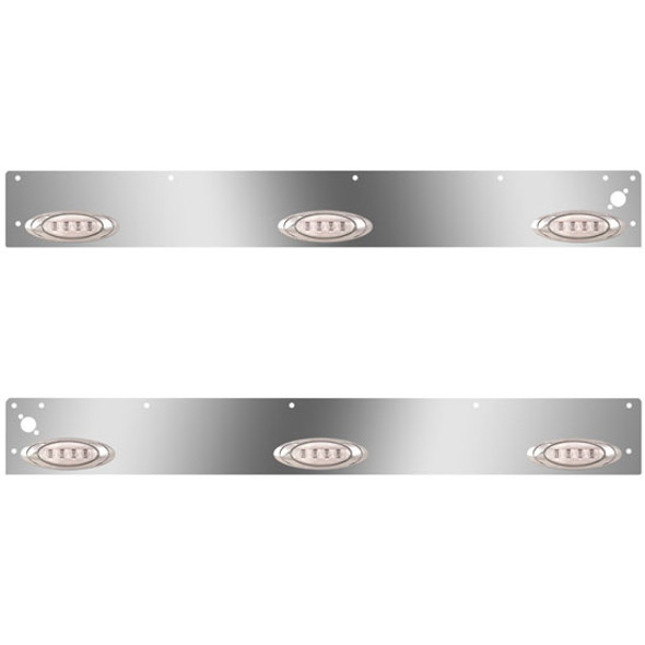 5.25 Inch Stainless Steel Cab Panels W/ 6 P1 Amber/Clear LEDs, Dual Step Light Holes For Kenworth T800, W900L