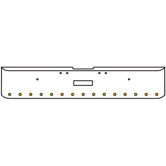 18 Inch Chrome Texas Square Rolled End Bumper With Center Tow Hole, 15 Rnd 2 Inch Amber/Amber Glo Lights With Visors For Freightliner Classic 120, 132 Xl