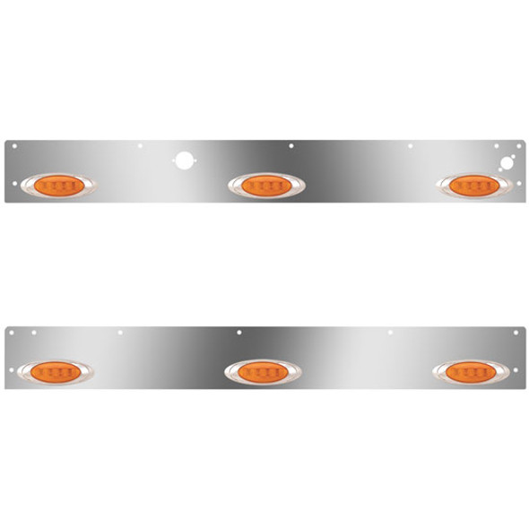 Stainless Steel Day Cab Panels W/ 6 P1 Amber/Amber LEDs, Block Heater Plug, 14 Inch Spacing For Kenworth T800, W900