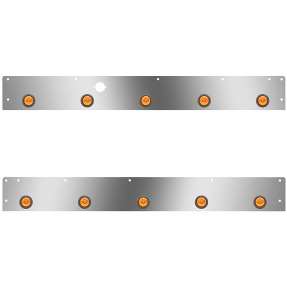 Stainless Day Cab Panels W/ 10 Round 2 Inch Amber/Amber LEDs, Block Heater Plug Hole For Kenworth T800, W900