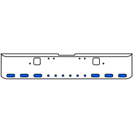 18 Inch Chrome Texas Square Rolled End Bumper With Hook Holes, 6 Ovals-6 Rnd 2 Inch Amber/Blue Dual Revolution Lights For Freightliner Classic 120, 132 Xl
