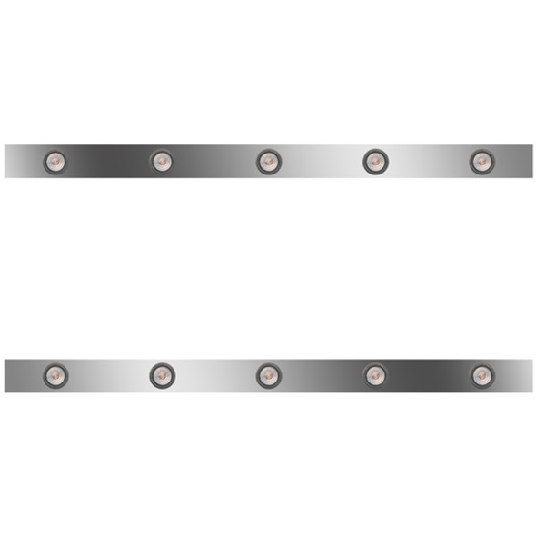 62 Inch Stainless Steel Sleeper Panels W/ 10 Round 2 Inch Amber/Clear LEDs For Kenworth T800, W900