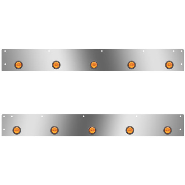 Stainless Steel Day Cab Panels W/ 10 Round 2 Inch Amber/Amber LEDs For Kenworth T800, W900
