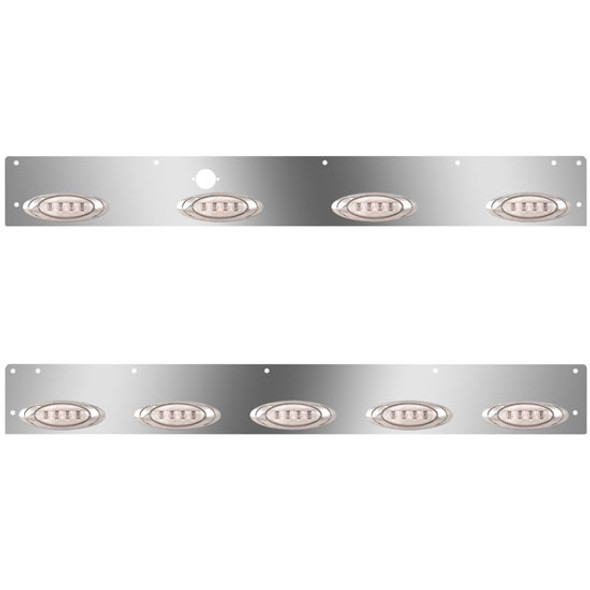 Stainless Steel Day Cab Panels W/ 9 Total P1 Amber/Clear LEDs, Block Heater Plug Hole For Kenworth T800, W900