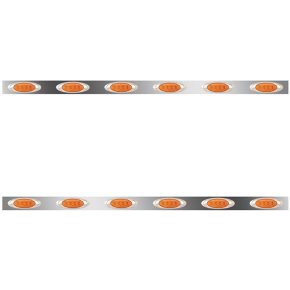 72 Inch Stainless Steel Sleeper Panels W/ 12 P1 Amber/Amber LEDs For Kenworth T660, T800, W900