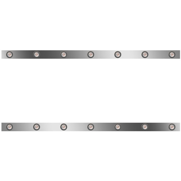 72 Inch Stainless Steel Sleeper Panels W/ 14 Round 2 Inch Amber/Clear LEDs For Kenworth T660, T800, W900