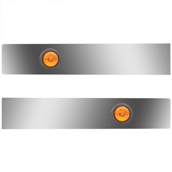 Stainless Steel Sleeper Extension Panels W/ 2 Round 2 Inch Amber/Amber LEDs For Kenworth T660, T800, W900