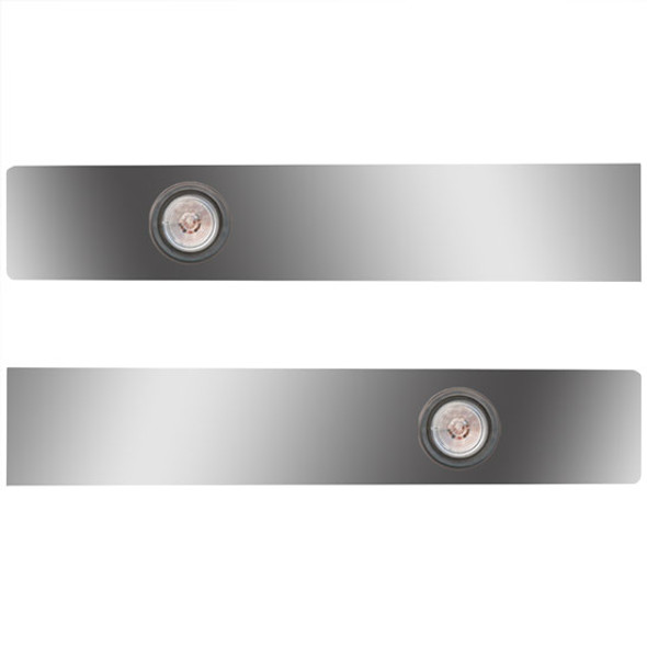 Stainless Steel Sleeper Extension Panels W/ 2 Round 2 Inch Amber/Clear LEDs For Kenworth T660, T800, W900