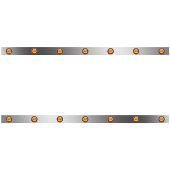 72 Inch Stainless Steel Sleeper Panels W/ 14 Round 2 Inch Amber/Amber LEDs For Kenworth T800, W900