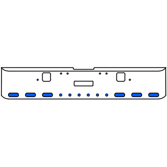 18 Inch Chrome Texas Square Rolled End Bumper With Center Tow And Hook Holes, 6 Ovals-6 Rnd 2 In. Amber/Blue Dual Revolution Lights With Visors For Freightliner Classic 120, 132 Xl