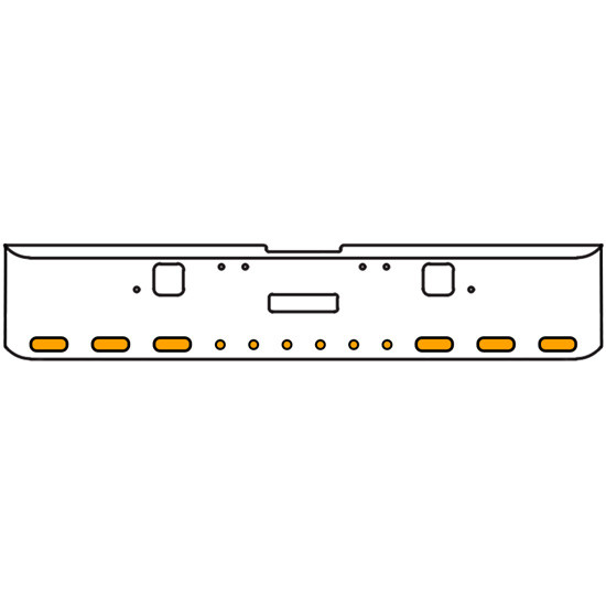 18 Inch Chrome Texas Square Rolled End Bumper With Center Tow And Hook Holes, 6 Ovals-6 Rnd 2 In. Amber/Clear Mirage Lights For Freightliner Classic 120, 132 Xl