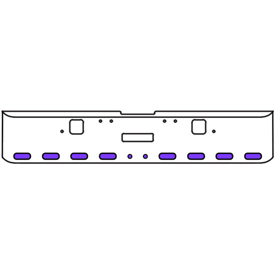 18 Inch Chrome Texas Square Rolled End Bumper With Center Tow And Hook Holes, 8 Ovals-2 Rnd 2 In. Amber/Purple Dual Revolution Lights With Visors For Freightliner Classic 120, 132 Xl