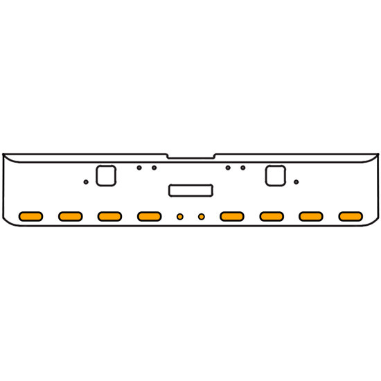 18 Inch Chrome Texas Square Rolled End Bumper With Center Tow And Hook Holes, 8 Ovals-2 Rnd 2 In. Amber/Amber Mirage Lights With Visors For Freightliner Classic 120, 132 Xl