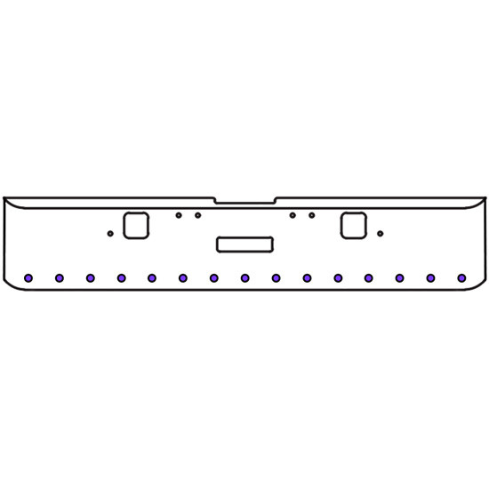 18 Inch Chrome Texas Square Rolled End Bumper With Center Tow And Hook Holes, 15 Rnd 2 In. Amber/Purple Dual Revolution Lights With Visors For Freightliner Classic 120, 132 Xl