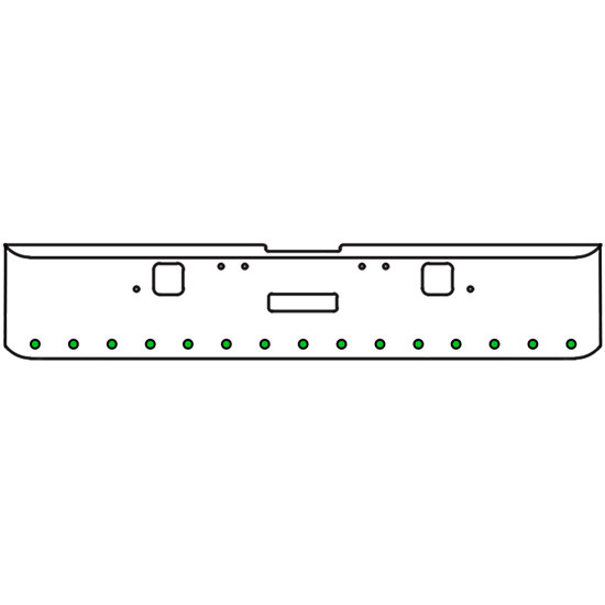 18 Inch Chrome Texas Square Rolled End Bumper With Center Tow And Hook Holes, 15 Rnd 2 In. Amber/Green Dual Revolution Lights With Visors For Freightliner Classic 120, 132 Xl