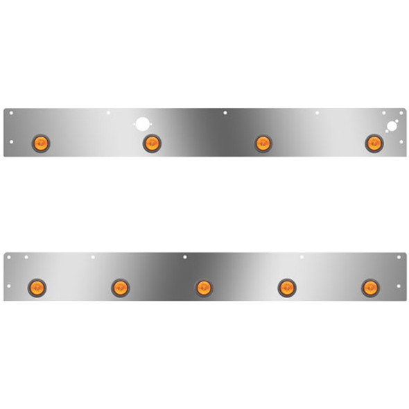 Stainless Steel Cab Panels W/ 9 Total 2 Inch Amber/Amber LEDs, Block Heater Plug, Step Light Holes For Kenworth T800, W900