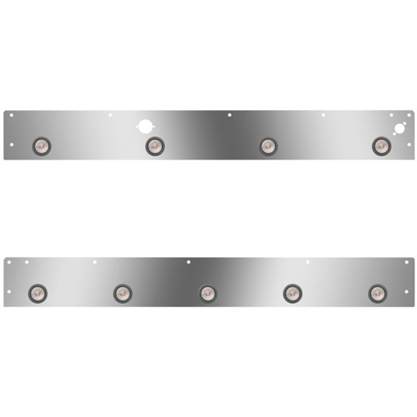 Stainless Steel Cab Panels W/ 9 Total 2 Inch Amber/Clear LEDs, Block Heater Plug, Step Light Holes For Kenworth T800, W900