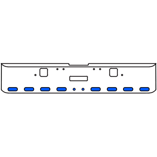 22 Inch Chrome Texas Rolled End Bumper Kit With Center Tow And Hook Holes And 8 Oval-2 Round 2 Inch Amber-Blue Dual Revolution Lights For Freightliner Classic 120, 132 Xl 2002 - 2007
