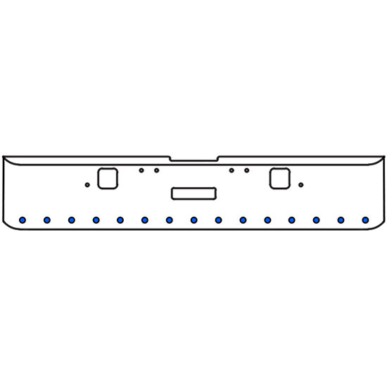 22 Inch Chrome Texas Rolled End Bumper Kit With Center Tow And Hook Holes And 15 Round 2 Inch Amber-Blue Dual Revolution Lights For Freightliner Classic 120, 132 Xl 2002 - 2007