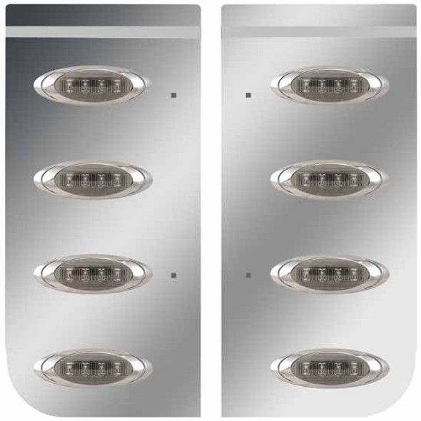 Stainless Steel Cowl Panels W/ 8 P1 Amber/Smoked LEDs For Kenworth W900L, W900L Aerocab 2011-Current