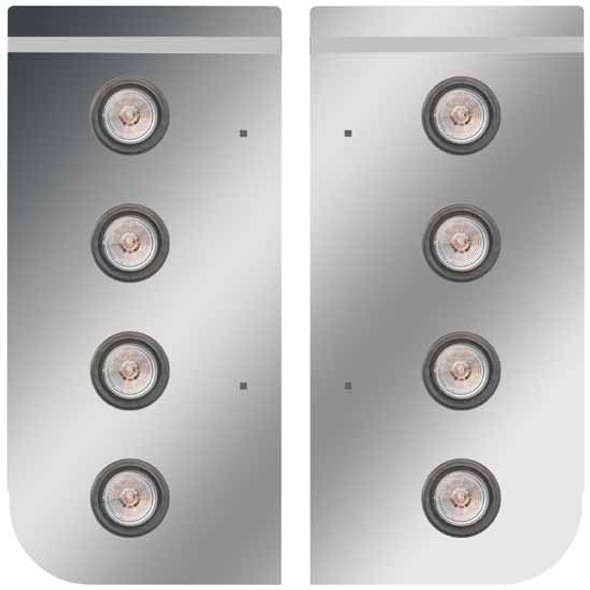 Stainless Steel Cowl Panels W/ 8 Round 2 Inch Amber/Clear LEDs, 9-3/8 In Mounting Holes For Kenworth W900B, W900L